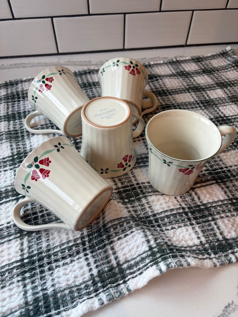 Nikko Bells and Holly Christmas Mug set of 5 vintage cottage core holiday